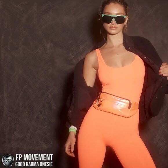 FP MOVEMENT GOOD KARMA ONESIE IN HOT WATERMELON NEON RED WORKOUT JUMPSUIT M/L - Picture 1 of 9